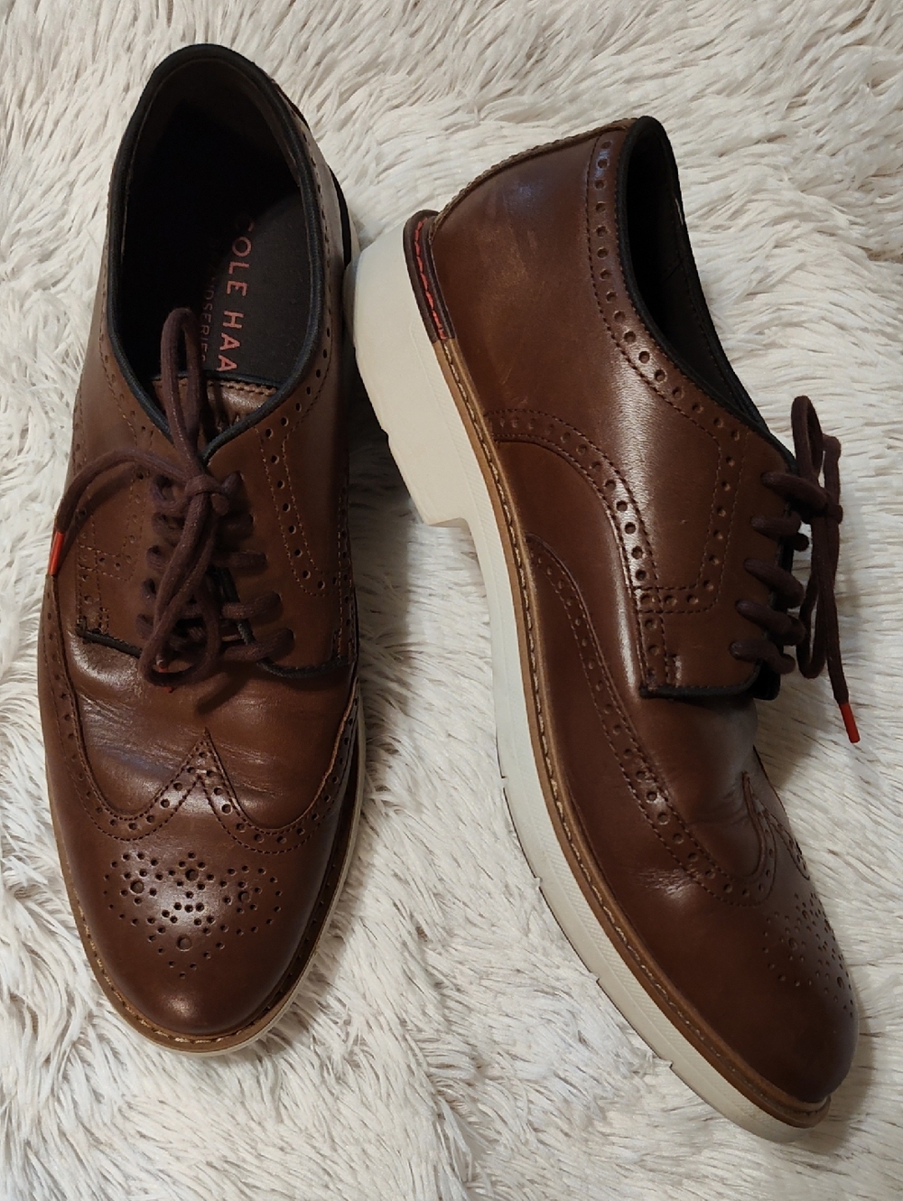Cole Haan Mens Grand Series Wingtip Oxfords British Tan Leather Brogue 360 10.5
